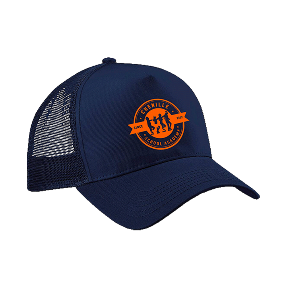 CASQUETTE TRUCKER BLEUE LOGO ORANGE